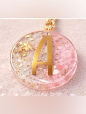 Gold Letter 'A' Pendant Necklace with Pink Glitter Resin
